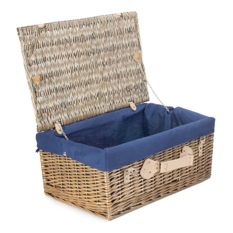 51cm Antique Wash Wicker Picnic Basket with Cotton Lining - Empty Picnic Baskets - British D'sire