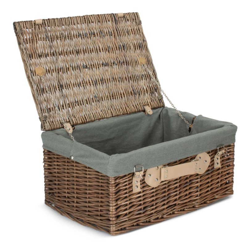 51cm Antique Wash Wicker Picnic Basket with Cotton Lining - Empty Picnic Baskets - British D'sire