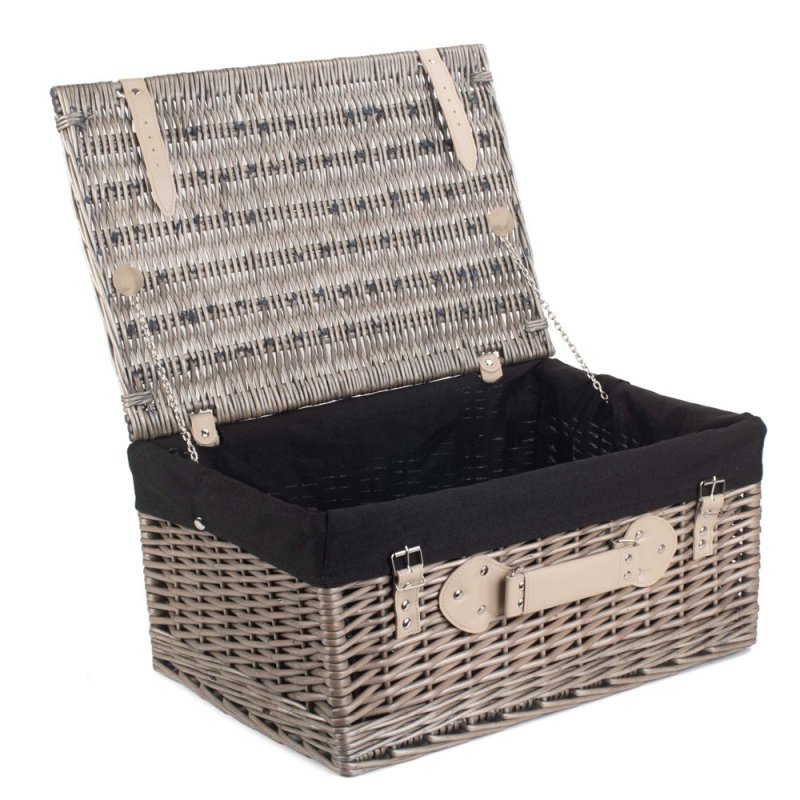 51cm Antique Wash Wicker Picnic Basket with Cotton Lining - Empty Picnic Baskets - British D'sire Main image