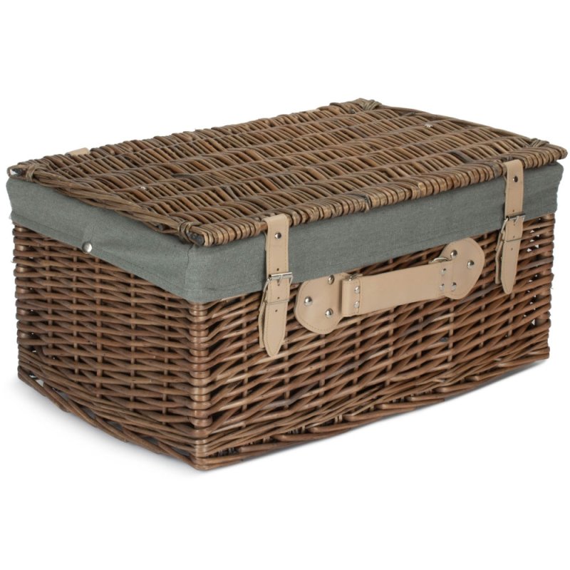 51cm Antique Wash Wicker Picnic Basket with Cotton Lining - Empty Picnic Baskets - British D'sire