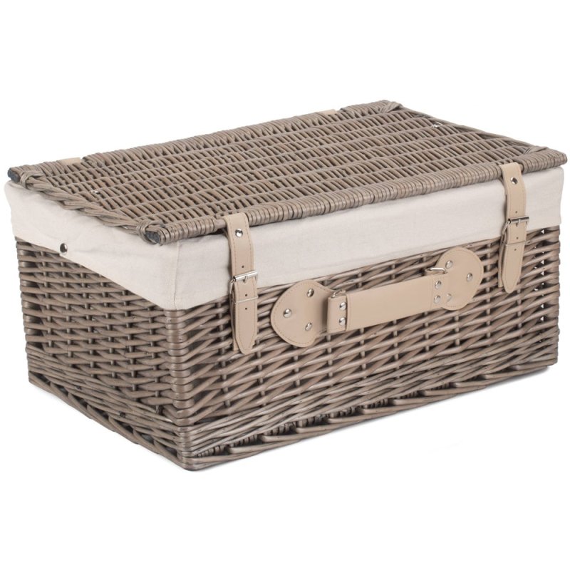 51cm Antique Wash Wicker Picnic Basket with Cotton Lining - Empty Picnic Baskets - British D'sire