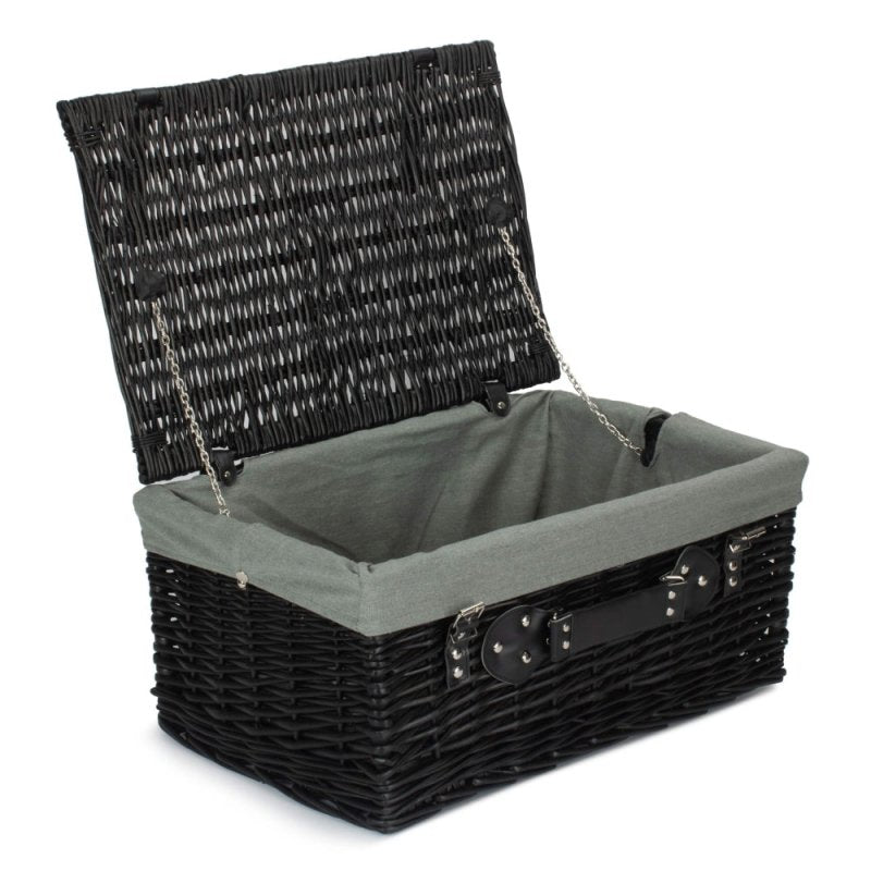 51cm Empty Black Willow Picnic Basket With Cotton Lining - Empty Picnic Baskets - British D'sire