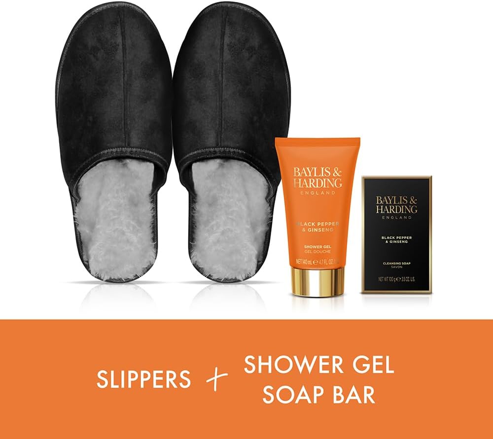 BAYLIS & HARDING BLACK PEPPER LUXURY SLIPPER SET
