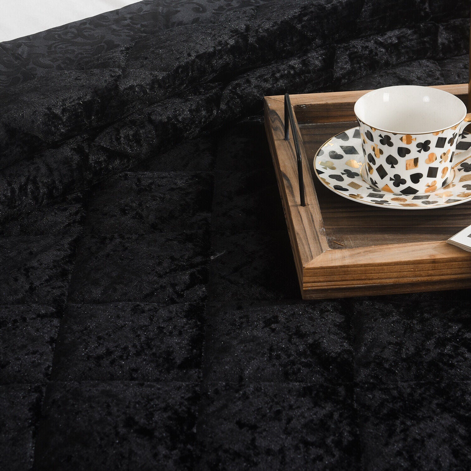 5 Pieces Luxury Crushed velvet Bedspread Quilted Comforter Bedding Set & Cushion