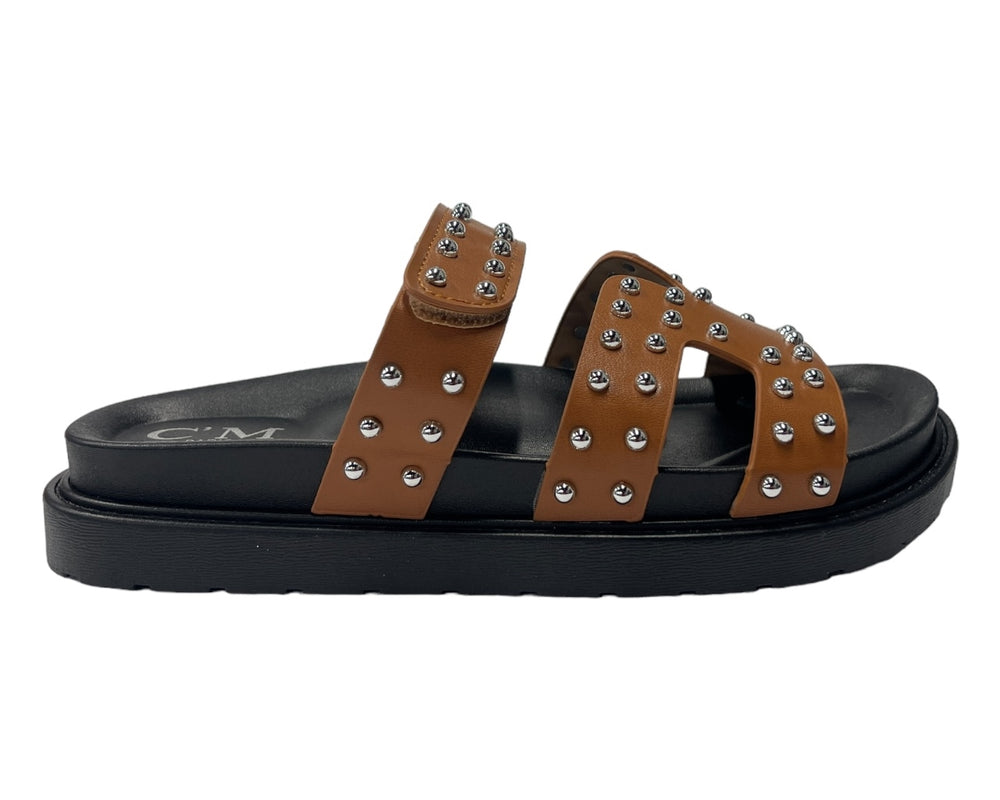 Faux Leather Flat Studded Sliders