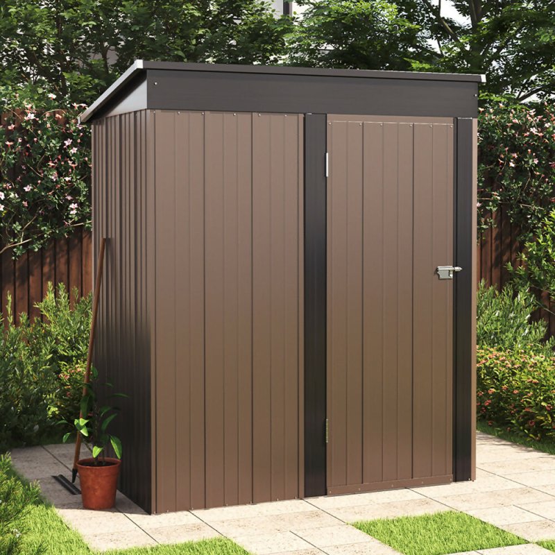 5ft x3ft Brown Metal Garden Shed Garden Storage Tool Shed with Lockable Door - Garden Shed - British D'sire Main image