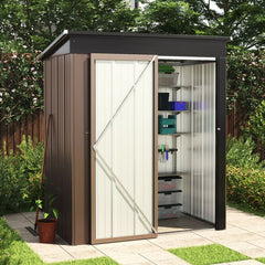 5ft x3ft Brown Metal Garden Shed Garden Storage Tool Shed with Lockable Door - Garden Shed - British D'sire
