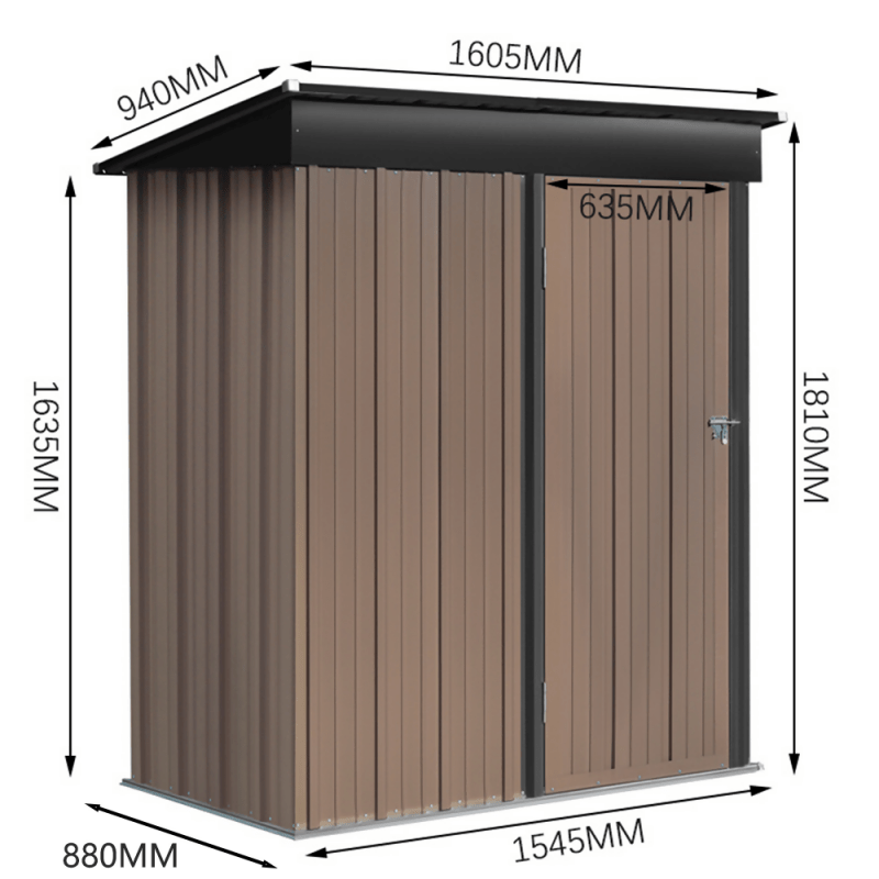 5ft x3ft Brown Metal Garden Shed Garden Storage Tool Shed with Lockable Door - Garden Shed - British D'sire