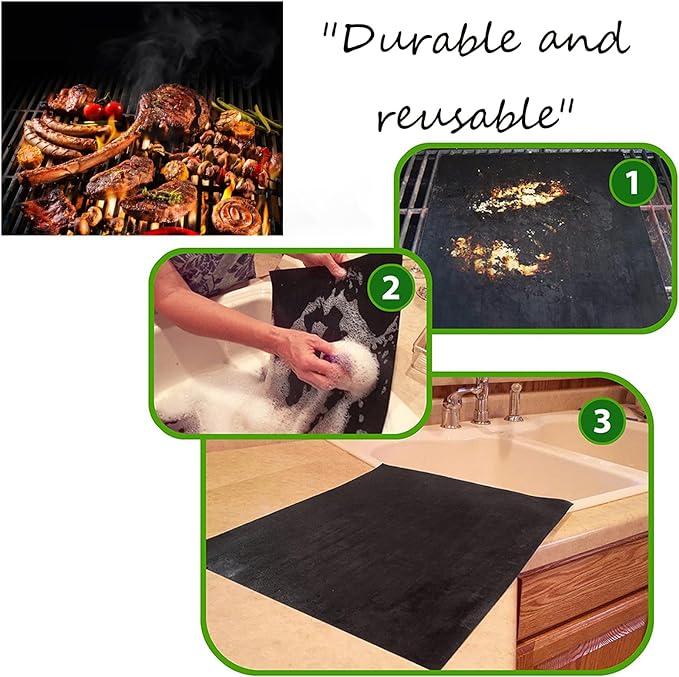 5pcs Oven Liners BBQ Mats for Gas Grill Reusable Oven Liners for Bottom of Oven Oven Mats for Bottom of Oven Oven Liners for Bottom of Fan Assisted Ovens Washable(Black) - British D'sire