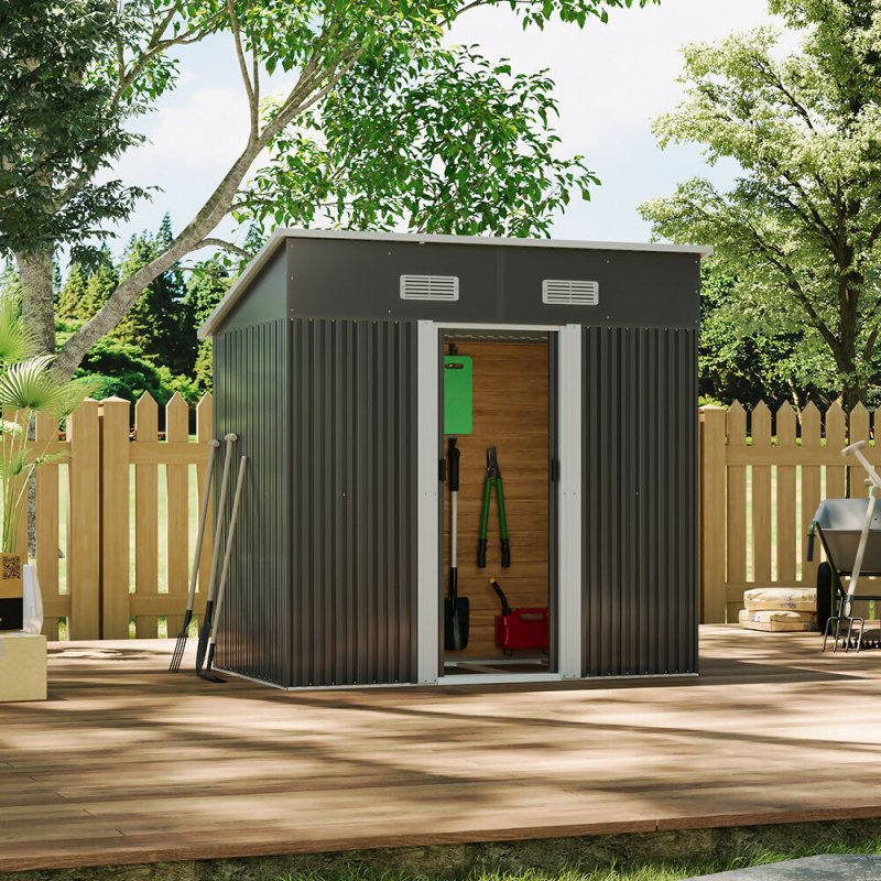 6 x 4 ft Pent Metal Garden Shed Outdoor Tool Storage Shed with Base Foundation, Charcoal Black Secondary image