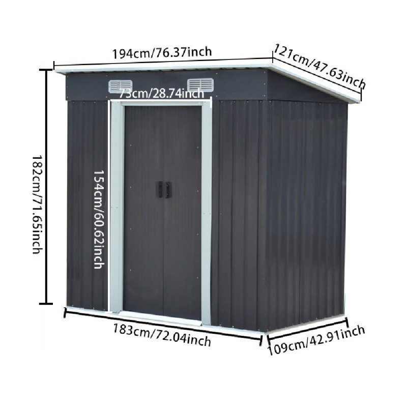 6 x 4 ft Pent Metal Garden Shed Outdoor Tool Storage Shed with Base Foundation, Charcoal Black - Garden Shed - British D'sire