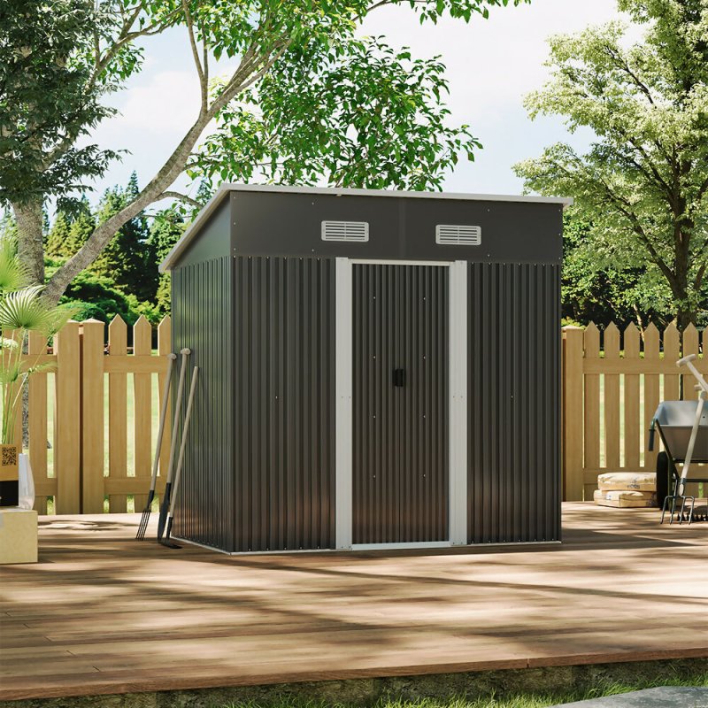 6 x 4 ft Pent Metal Garden Shed Outdoor Tool Storage Shed with Base Foundation, Charcoal Black - Garden Shed - British D'sire Main image