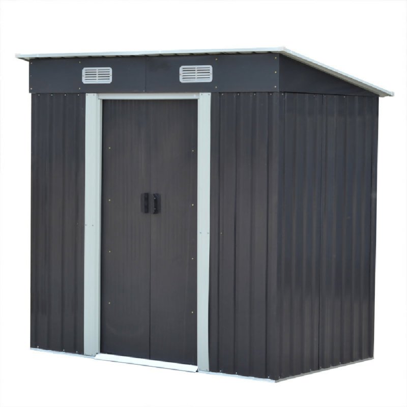 6 x 4 ft Pent Metal Garden Shed Outdoor Tool Storage Shed with Base Foundation, Charcoal Black - Garden Shed - British D'sire