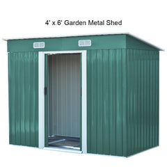 6 x 4 ft Pent Metal Garden Storage Shed Outdoor Tool House with Base, Dark Green - Garden Shed - British D'sire