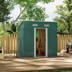 6 x 4 ft Pent Metal Garden Storage Shed Outdoor Tool House with Base, Dark Green - Garden Shed - British D'sire
