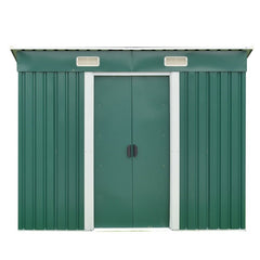 6 x 4 ft Pent Metal Garden Storage Shed Outdoor Tool House with Base, Dark Green - Garden Shed - British D'sire