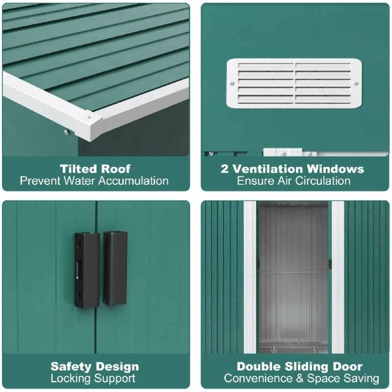 6 x 4 ft Pent Metal Garden Storage Shed Outdoor Tool House with Base, Dark Green - Garden Shed - British D'sire