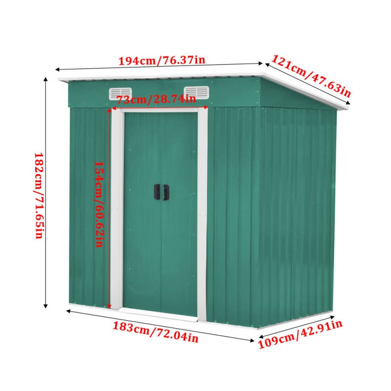 6 x 4 ft Pent Metal Garden Storage Shed Outdoor Tool House with Base, Dark Green - Garden Shed - British D'sire