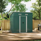6 x 4 ft Pent Metal Garden Storage Shed Outdoor Tool House with Base, Dark Green - Garden Shed - British D'sire