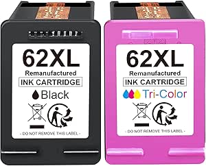 62XL Ink Cartridges Replacement for HP62 HP 62XL HP 62 Ink Cartridges Twin Pack for HP Envy 5540 5640 5546 5544 7640 5644 5541 5646 5542 OfficeJet 250 200 5740 5742 (1 Black, 1 Tri - colour) - Cartridges Replacement - British D'sire