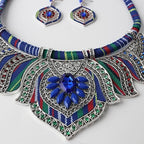 Rivolli YAZILIND Women's Bohemian Statement Necklace & Earrings Set - Chunky Chain Bib Tribal Novelty Jewelry - Multicolour Rainbow Beads, 45cm Necklace, 100g - Bold Fashion Jewelry for Women