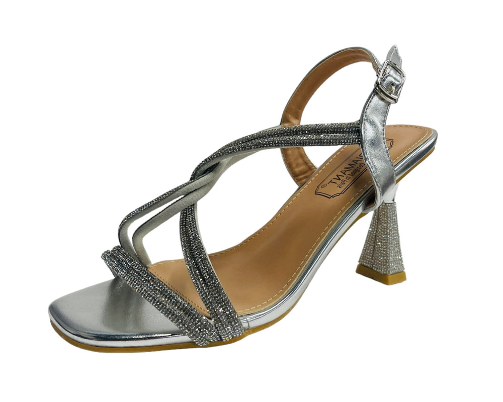 Women's Crossover Diamante Strappy Spool Heel Shoes