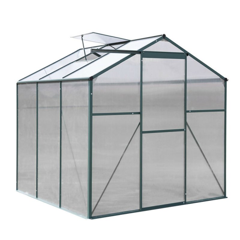 6ft × 6ft Greenhouse Polycarbonate Aluminium Greenhouse with Window and Sliding Door - Garden Shed - British D'sire