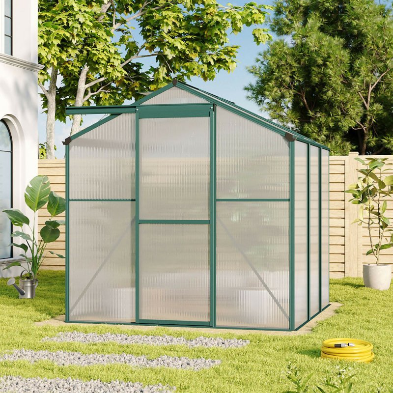 6ft × 6ft Greenhouse Polycarbonate Aluminium Greenhouse with Window and Sliding Door - Garden Shed - British D'sire