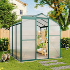 6ft × 6ft Greenhouse Polycarbonate Aluminium Greenhouse with Window and Sliding Door - Garden Shed - British D'sire