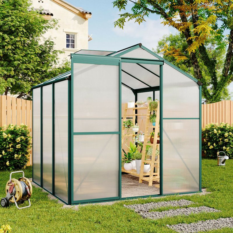 6ft × 6ft Greenhouse Polycarbonate Aluminium Greenhouse with Window and Sliding Door - Garden Shed - British D'sire