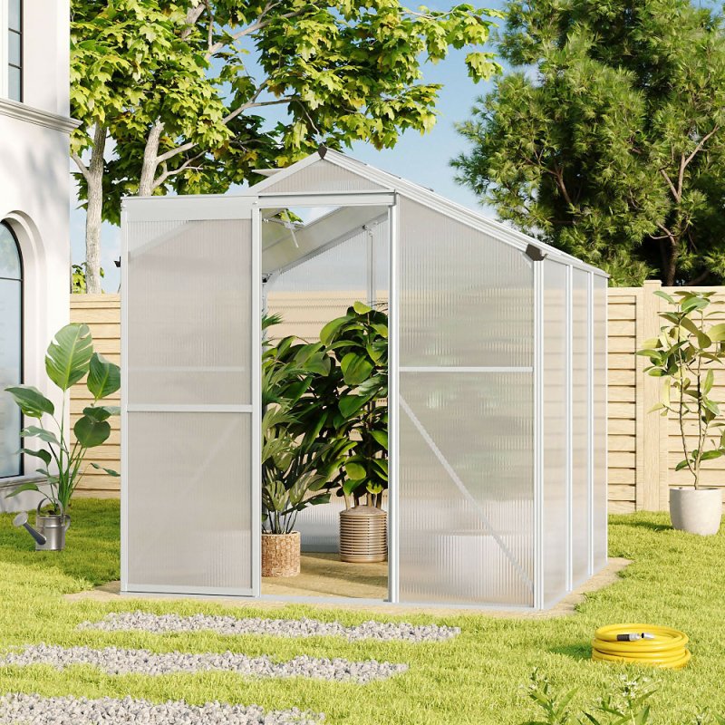 6ft × 6ft Greenhouse Polycarbonate Aluminium Greenhouse with Window and Sliding Door Secondary image