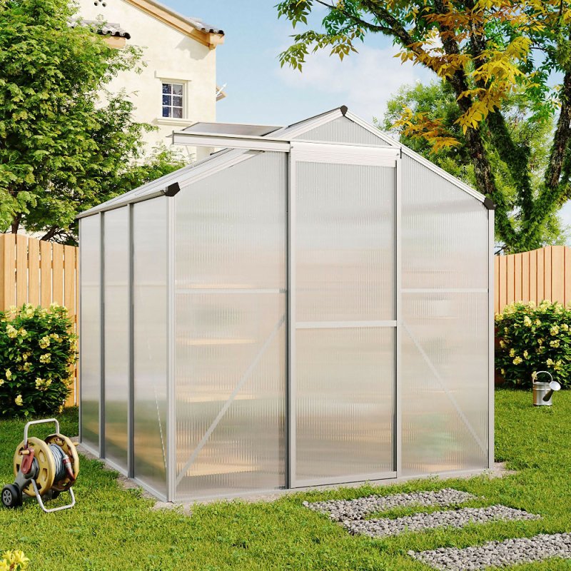 6ft × 6ft Greenhouse Polycarbonate Aluminium Greenhouse with Window and Sliding Door - Greenhouse - British D'sire Main image