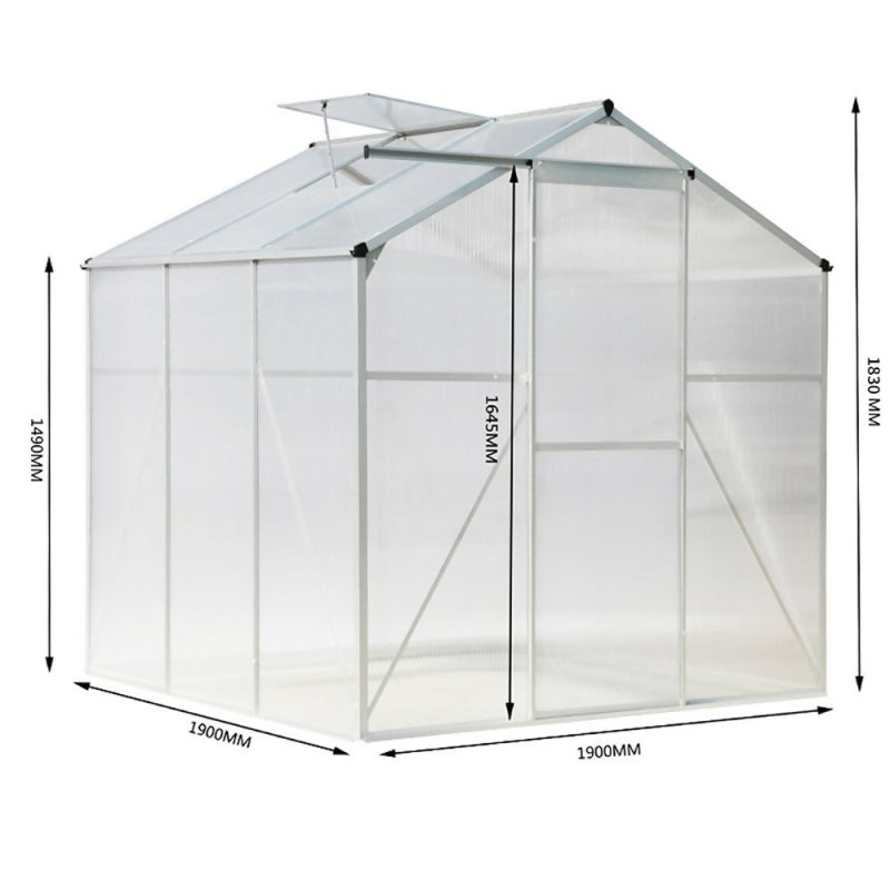 6ft × 6ft Greenhouse Polycarbonate Aluminium Greenhouse with Window and Sliding Door - Greenhouse - British D'sire