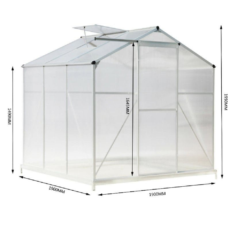 6ft × 6ft Greenhouse Polycarbonate Aluminium Greenhouse with Window, Sliding Door, and Foundation - Greenhouse - British D'sire