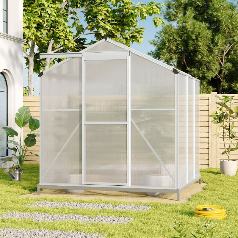 6ft × 6ft Greenhouse Polycarbonate Aluminium Greenhouse with Window, Sliding Door, and Foundation Secondary image
