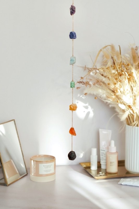 7 Chakra's Raw Crystal Window Hanging - Gold Tone - Suncatchers - British D'sire
