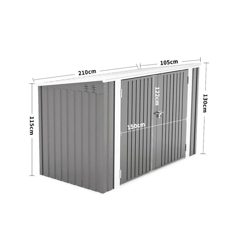 7 x 3 ft Lockable Steel Garden Metal Junk/Bike Storage Shed, Grey - Storage Shed - British D'sire