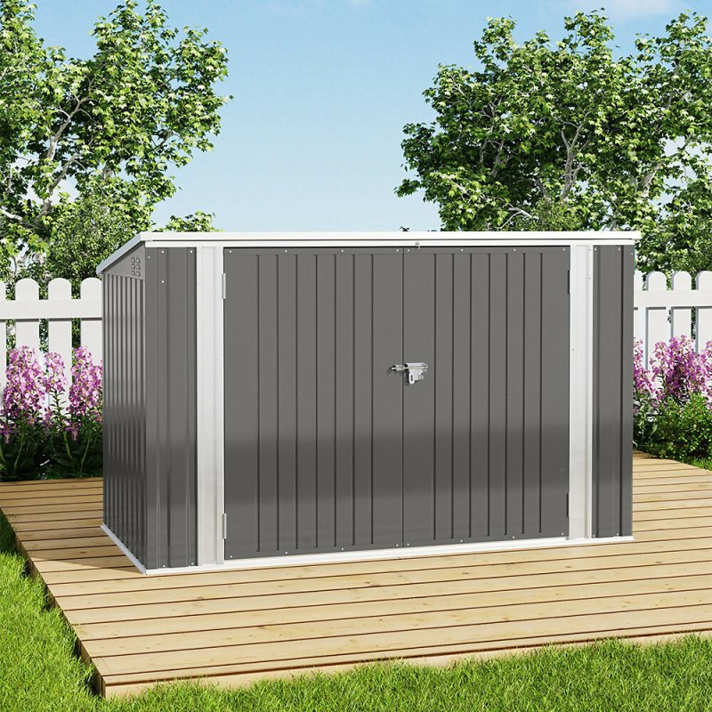7 x 3 ft Lockable Steel Garden Metal Junk/Bike Storage Shed, Grey - Storage Shed - British D'sire