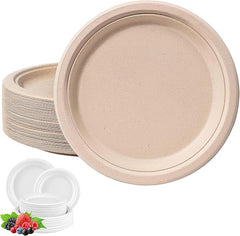 Connoisseur EcoLife Disposable Paper Plates – 7-Inch Brown Bagasse Plates, 50-Pack | Sturdy, Compostable, and Biodegradable Sugarcane Plates | Heavy-Duty, Eco-Friendly Party Plates for Hot & Cold Food