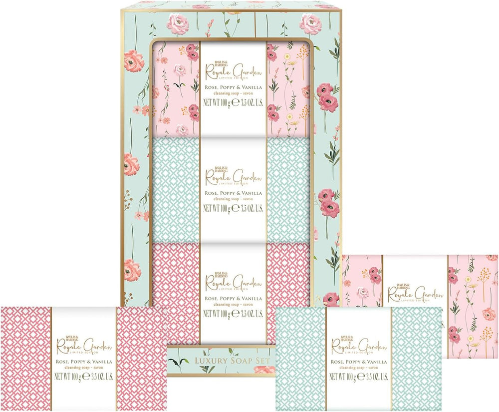 Baylis & Harding Royale Garden Rose, Poppy & Vanilla Luxury Wrapped Soaps Gift Set - Vegan Friendly (Pack of 1) Secondary image
