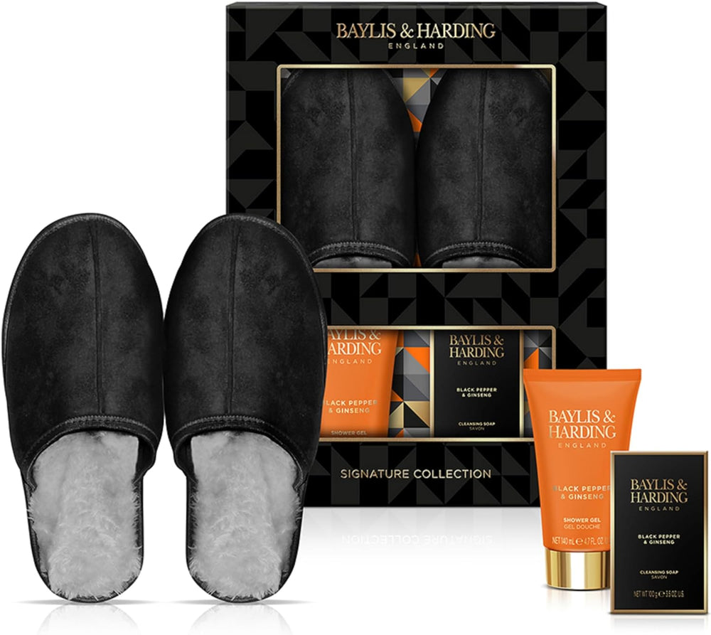 BAYLIS & HARDING BLACK PEPPER LUXURY SLIPPER SET