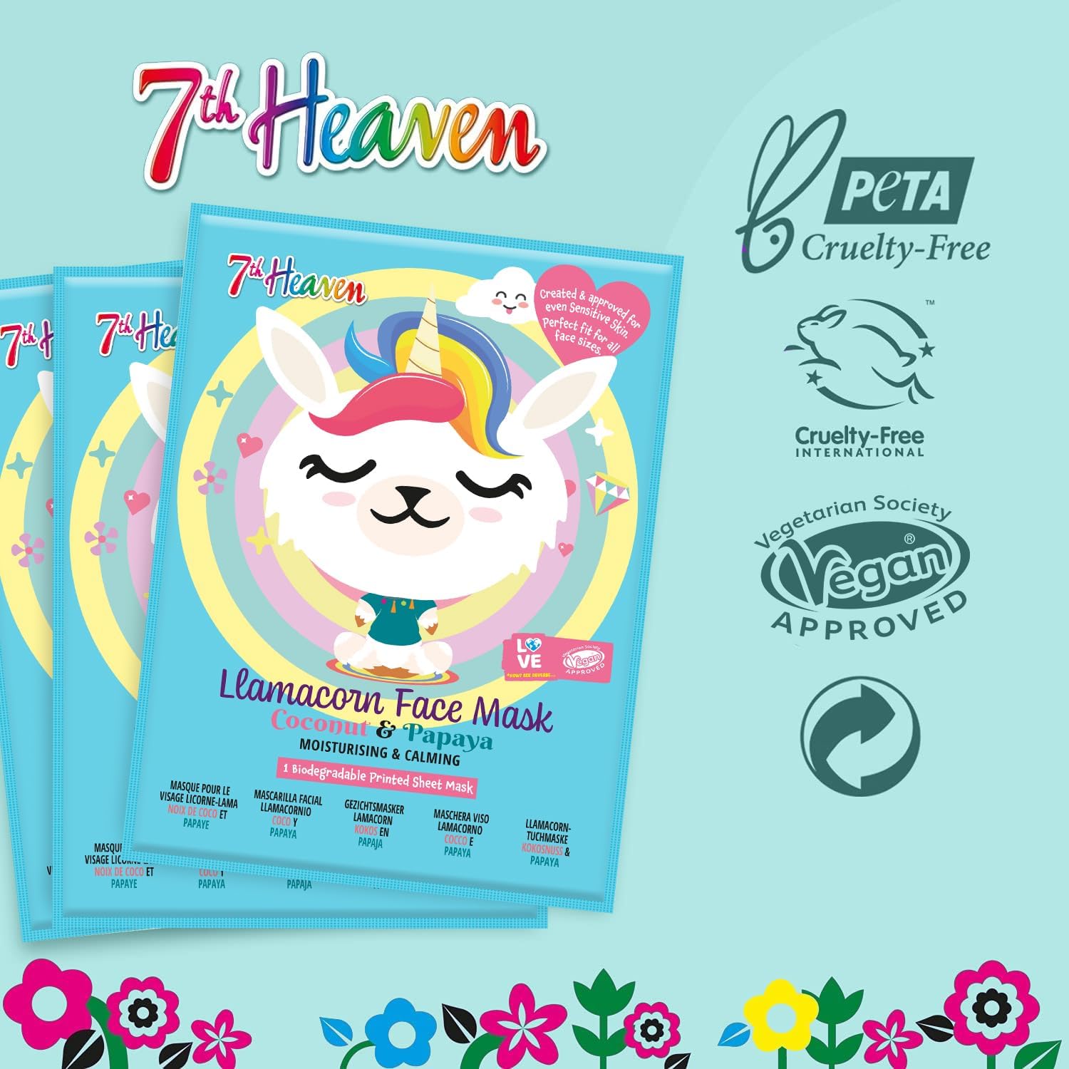 7th Heaven Lamacorn Sheet Face Masks – Skincare Set for Kids Aged 8+ – Fanciful Llama and Unicorn Mix Face Mask Sheet with Coconut & Papaya – Sheet Masks to Calm, Hydrate & Moisturise Skin