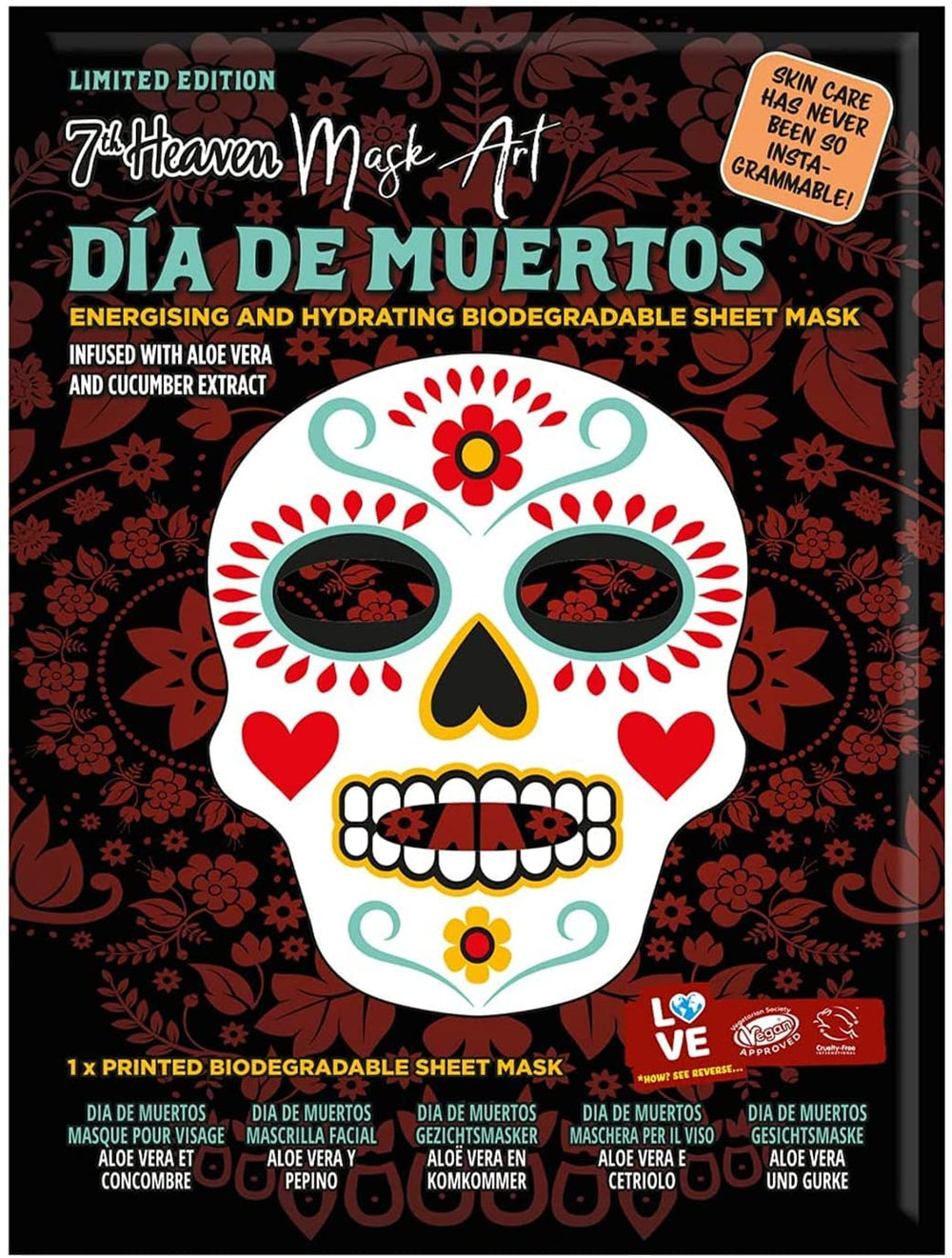 7th Heaven Mask Art Día de Muertos Energising and Hydrating Biodegradable Sheet Mask Infused with Aloe Vera and Cucumber Extract Main image