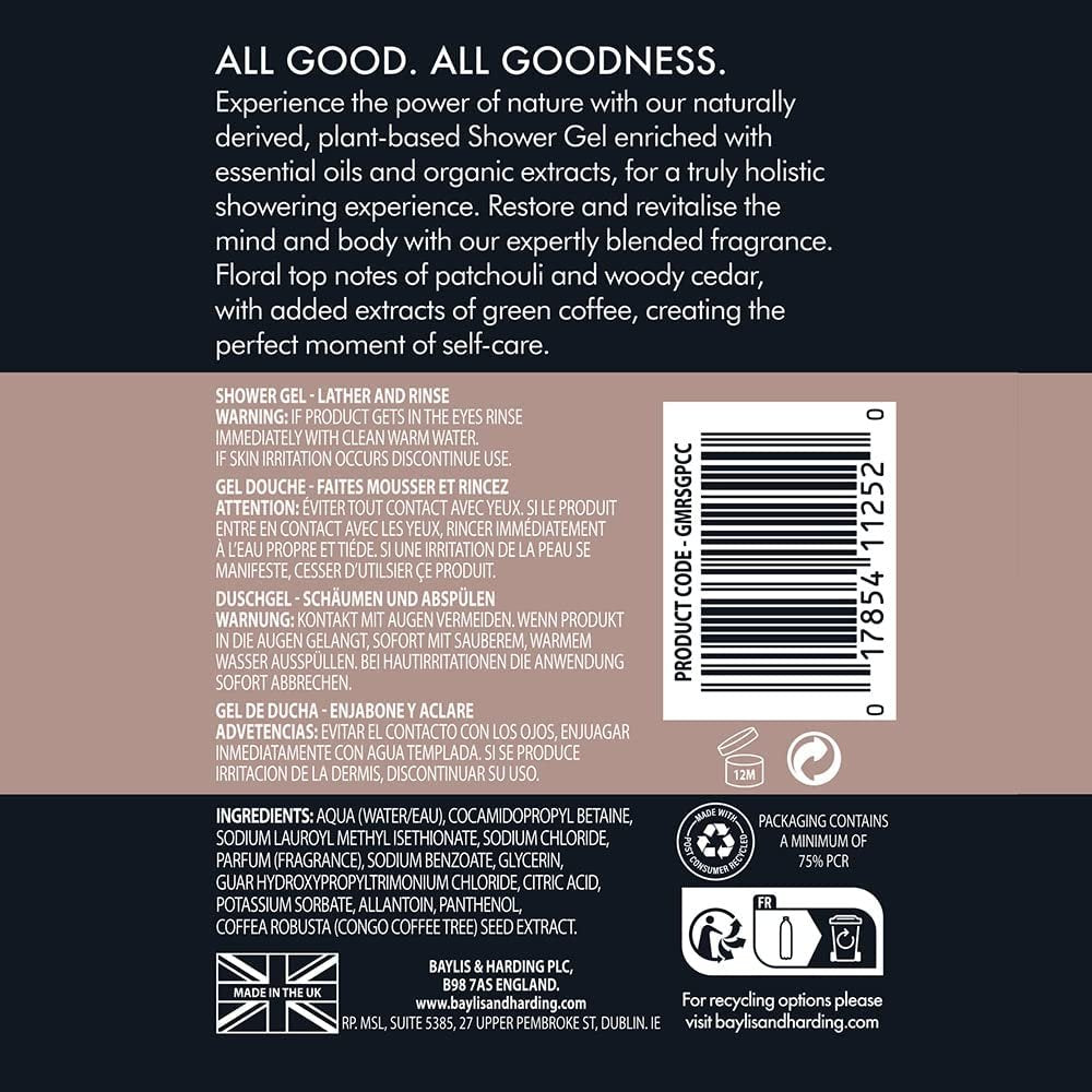 Baylis & Harding Goodness Men's Patchouli, Cedar & Cypress Natural Shower Gel, 500 ml