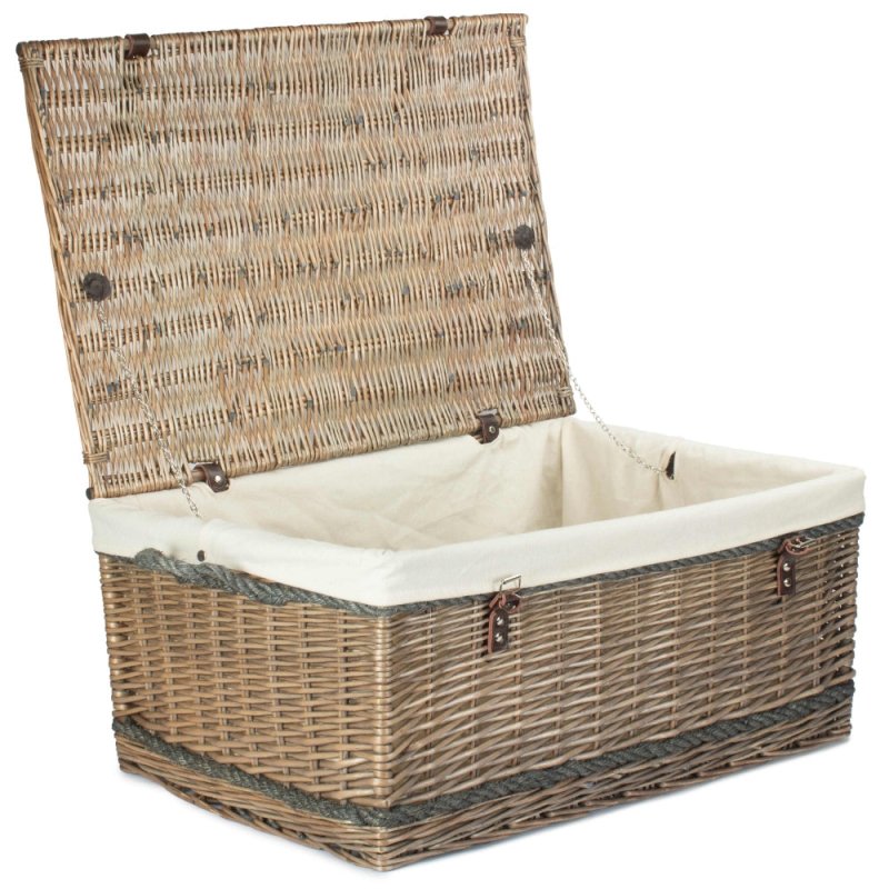 72cm Antique Wash Rope Handled Trunk Picnic Basket - Empty Picnic Baskets - British D'sire