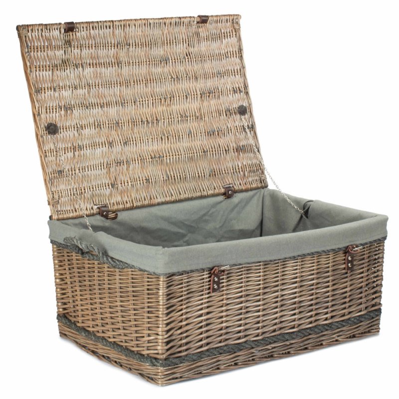 72cm Antique Wash Rope Handled Trunk Picnic Basket - Empty Picnic Baskets - British D'sire