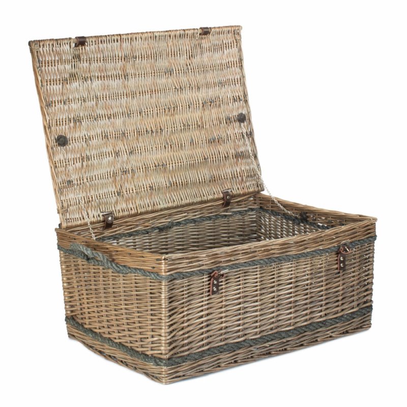 72cm Antique Wash Rope Handled Trunk Picnic Basket - Empty Picnic Baskets - British D'sire
