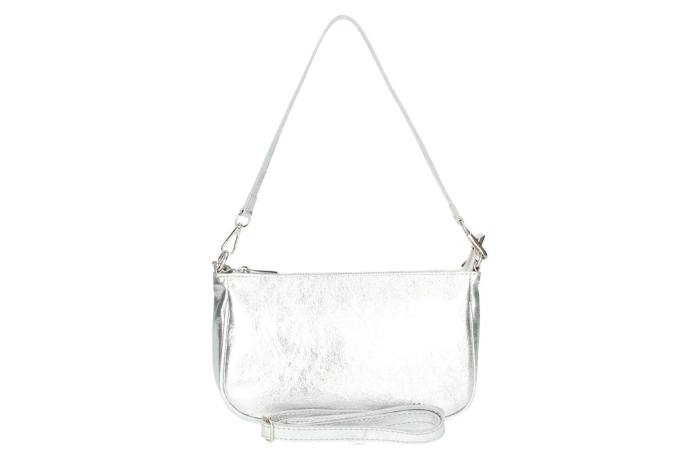 Italian Leather Kelly Shoulder Bag in Silver