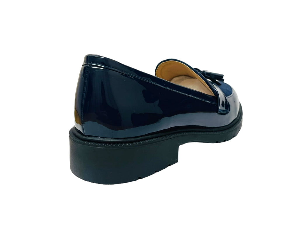 Faux Patent Leather Tassel Slip On Shoes