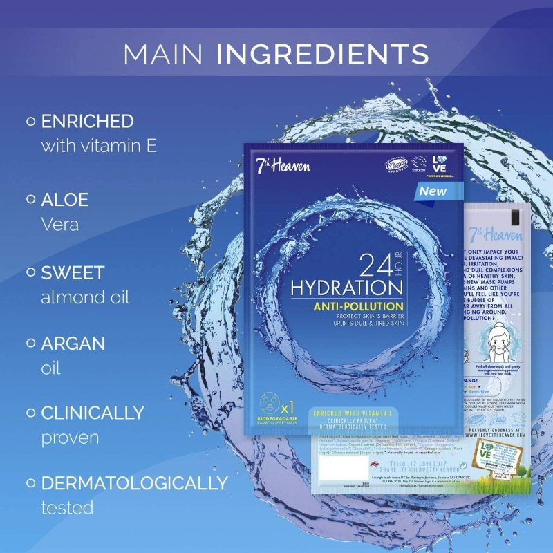 7th Heaven '24 Hour Hydration' Anti - Pollution Biodegradable Bamboo Sheet Mask - Sheet Mask - British D'sire